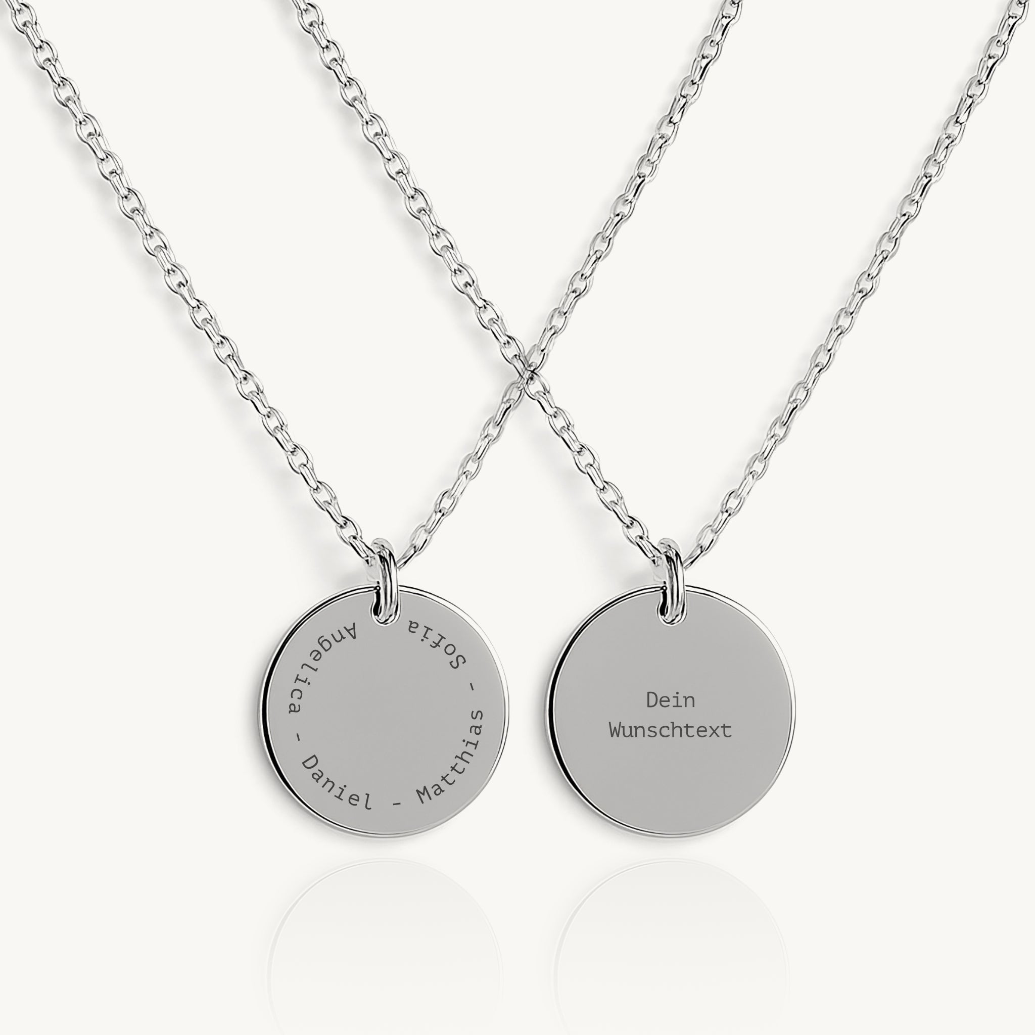 Halskette mit rundem Anhänger / 4 Namen